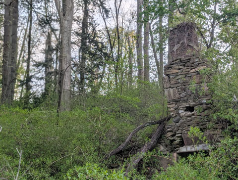 The remains of an 18th century house, only the chimney and fireplaces still in tact