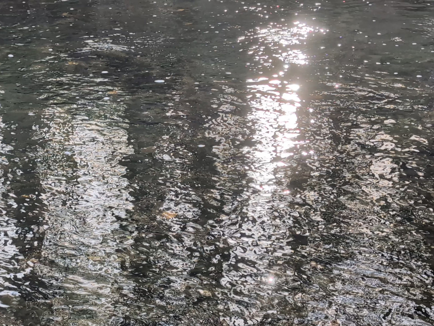 Reflections of sunlight reflecting on a swift moving stream